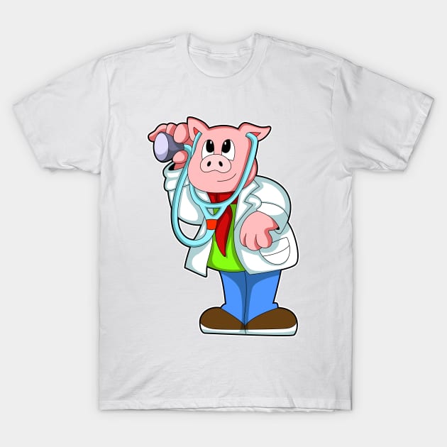 Pig as Doctor with Stethoscope T-Shirt by Markus Schnabel